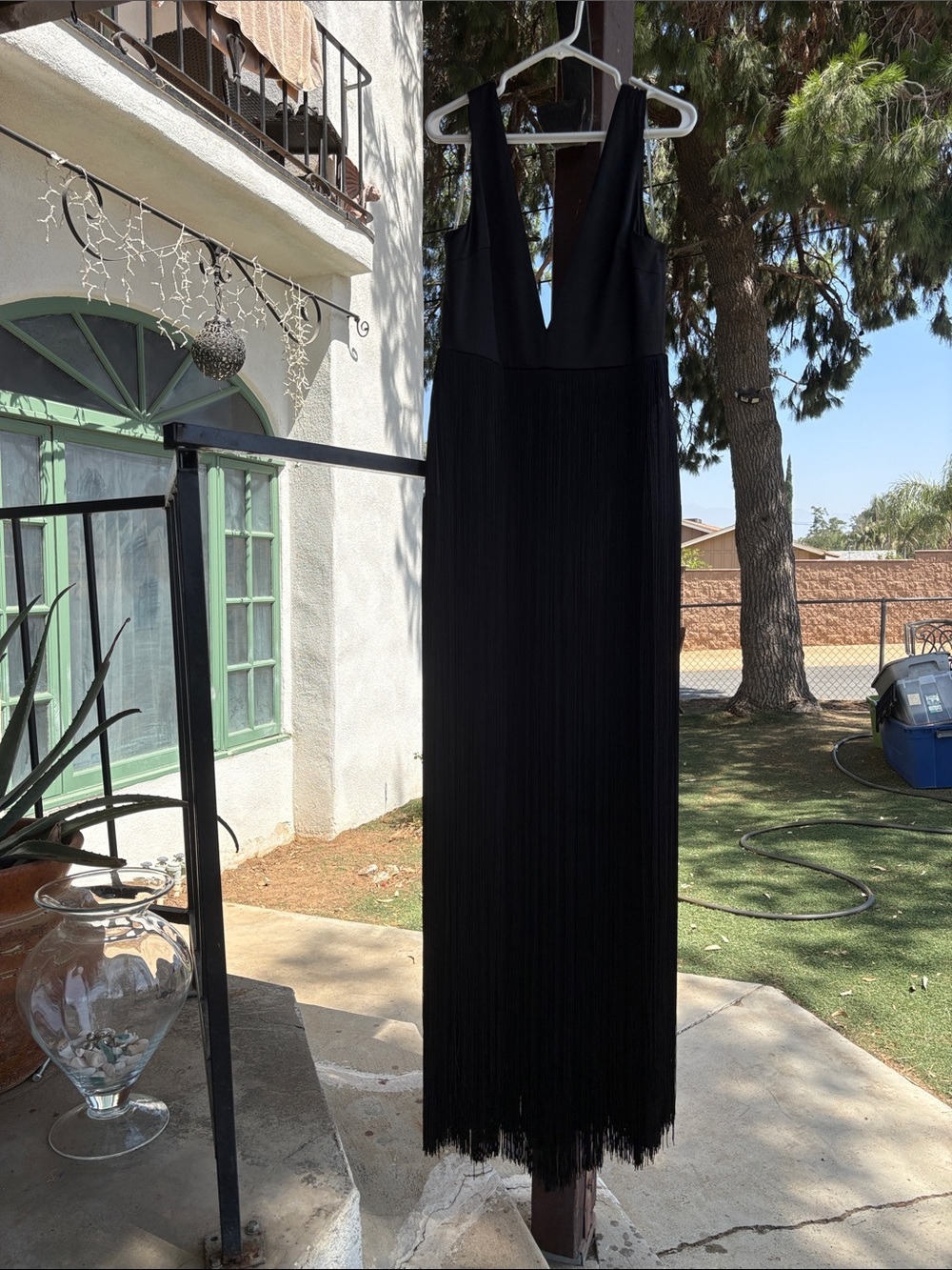 House of CB London Black Fringe Maxi Dress with Deep V EUC L